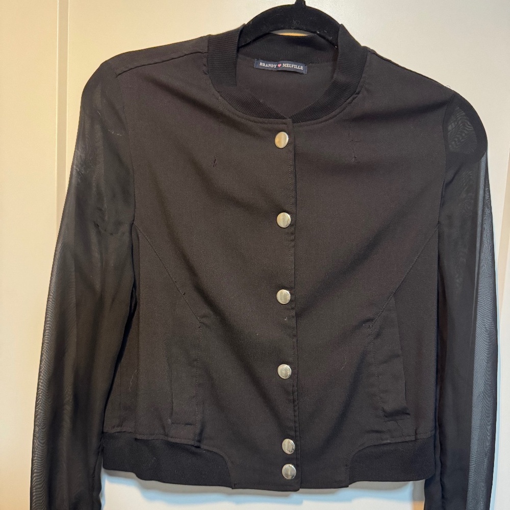Brandy Melville Bomber Jacket – Sheer Sleeve Detail (One Size)